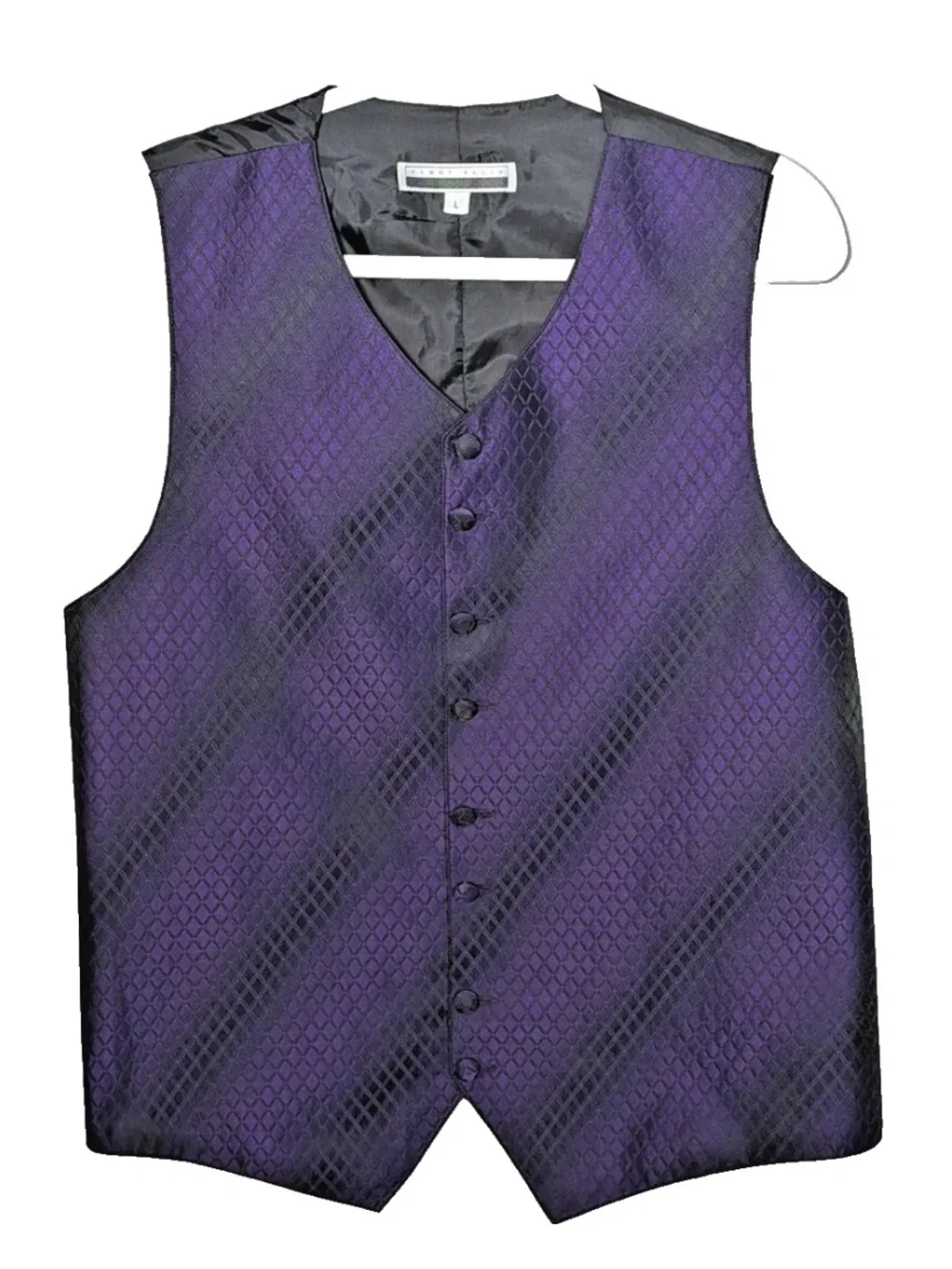 Perry Ellis Suit Vest Men's L Purple Black 8 Button Dress Formal Wedding Belted